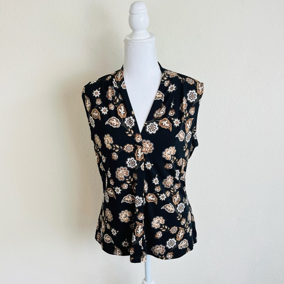 Calvin Klein Black & Born Floral Sleeveless V-Neck Tank Top Blouse - Picture 1 of 4